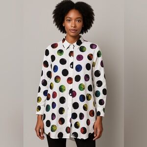Kocan Multi color Stretchy Cotton Poplin Asymmetrical Hem Button Down Tunic S